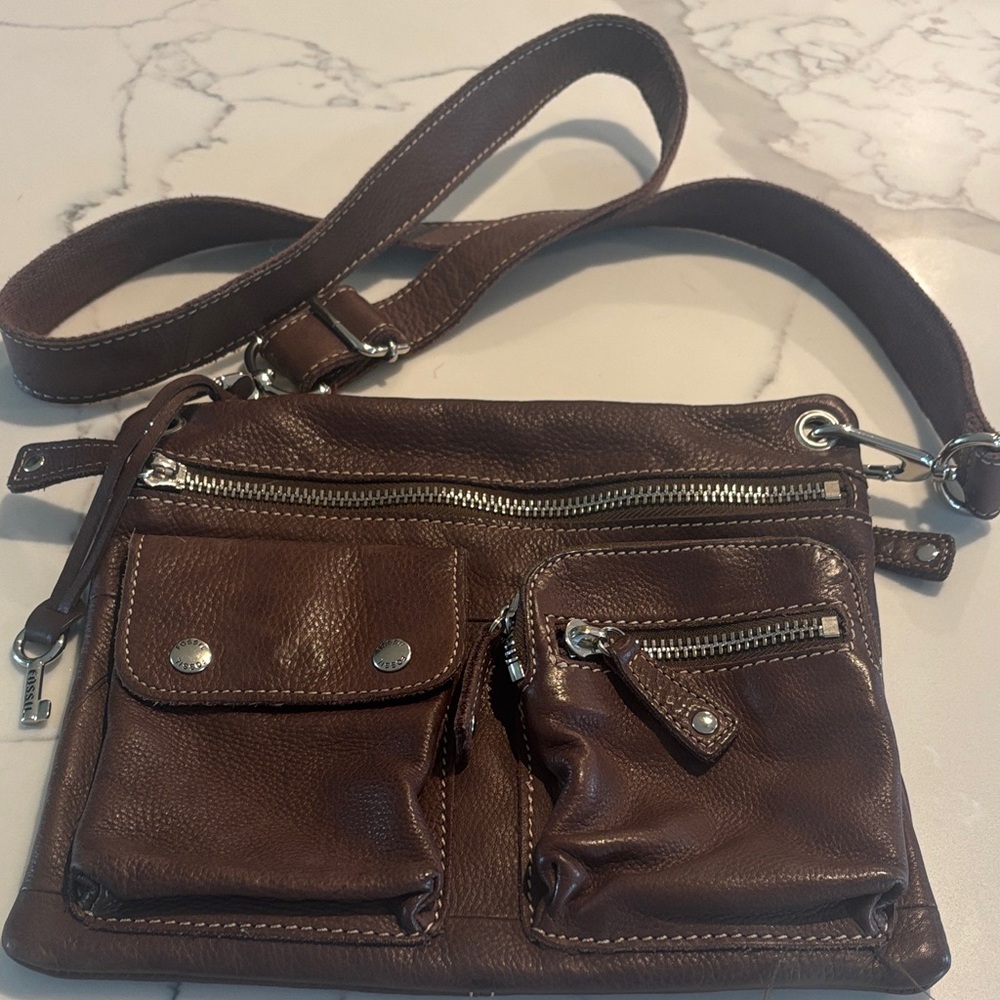 Fossil Dark Brown Leather Crossbody Bag
